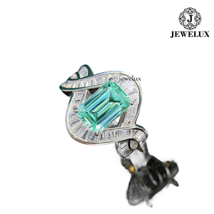 Jewelux Women's 925 <b>Silver</b> <b>Emerald</b> Cut Cocktail <b>Ring</b> Rhodium Plated Luxury Geometric Design Pave Setting Engagement <b>Ring</b> - Product Image 4