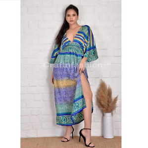Bohemian Vintage Silk Side Slit Maxi <b>Dresses</b> For Women Recycled Silk V Neck Floral Print <b>Dress</b> for Party Summer Casual Wear - Product Image 6