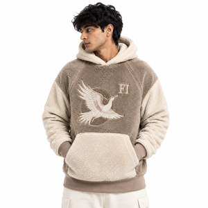Sweat-shirts à capuche oversize en molleton doux pour hommes avec motif d'oiseau brodé personnalisé, épaules tombantes, vêtements décontractés d'hiver, fournisseur américain - Product Image 1