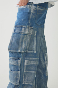 Pantalon en jean streetwear tendance, coupe droite décontractée pour homme, teinte foncée vintage, respirant, broderie personnalisée - Product Image 3