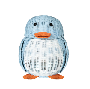 Handwoven Penguin Shaped <b>Wicker</b> <b>Storage</b> <b>Basket</b> with Lid Decorative Kids Toy Organizer, Nursery <b>Storage</b> Bin, Natural Rattan Home - Product Image 1