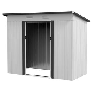 Casetta da Giardino in Metallo Bianca 8x4 piedi, Ripostiglio Esterno per Attrezzi con Porte Lucchettabili, Prese d'Aria, Telaio in Acciaio, Facile da Montare per Giardino/Cortile - Product Image 1