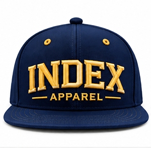 Casquette snapback bleu marine à 6 panneaux avec logo Index Apparel brodé en 3D doré - Product Image 1
