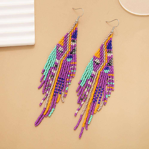 Pendientes de moda bohemios con borlas y bordado de cuentas, huecos, lisos, para mujer, joyería de compra al por mayor, con bordado minimalista - Product Image 3