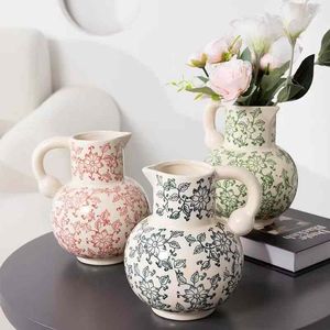 Juego de jarrones de cerámica para mesa con motivos florales en rojo, verde y negro, diseño tradicional de 8-16 pulgadas - Product Image 1