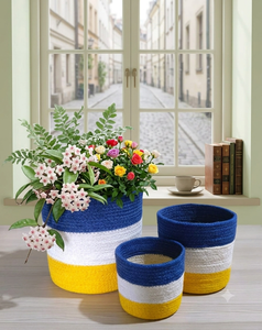 Eco Friendly Striped Jute Woven 1 Layer Storage Basket Clothing Organizer <b>Bin</b> Rope Hamper 10-<b>20L</b> Capacity Multifunction Living - Product Image 6