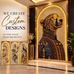 3D Cheetah Wall <b>Art</b> Panel 8 Feet Decorative Animal Artwork 4 Feet Wide Embossed <b>Textured</b> Leopard Portrait Wall Mural with Gold - Product Image 5