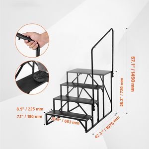 Escaleras para Autocaravanas de 4 Peldaños con Capacidad de Carga de 440 LBS, Pasamanos de Acero al Carbono Reforzado, Entrada Segura Antideslizante, Accesorios Exteriores - Product Image 3