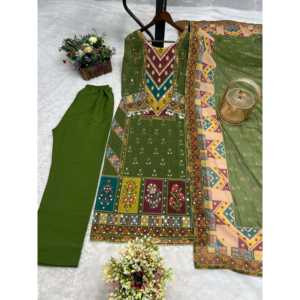 Ensemble de costume pour femme, vert, taille L, magnifique, avec travail manuel en miroir véritable - Product Image 2