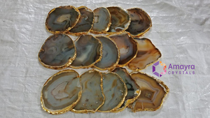 Natural Gemstone Brown <b>Agate</b> <b>Coaster</b> with Golden Plating Handmade <b>Agate</b> <b>Coasters</b> Buy <b>Agate</b> Slices Online From Amayra Crystals - Product Image 3