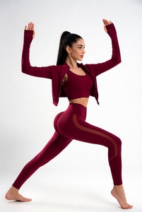 Women's Yoga Fitness 3-Piece Sport Set Solid Front Custom High Waist Quick Dry Comfortable <b>Leggings</b> & Crop Top - Product Image 6