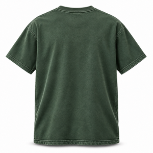 T-shirt en coton filé à anneaux 275 g/m² Vert pin Teinture pigmentaire grammage lourd Lavage vintage Coupe décontractée style Heritage Col rond uni - Product Image 5