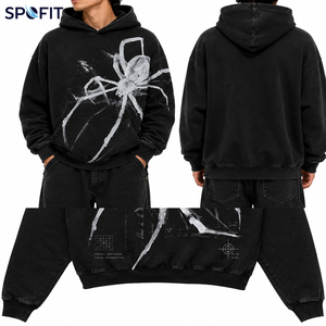 Sudadera con Capucha Oversize Unisex, Estampado de Araña Negra, Tejido Casual, 100% Algodón, Bordada, Estilo Urbano Otoñal, Manga Regular - Product Image 3