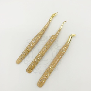 Pinzas de pestañas de silicona con Base de melocotón multibrillo hechas a mano de calidad superior recién llegado pinzas de Punta chapadas en oro etiqueta personalizada - Product Image 2