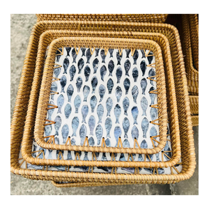 Handmade Woven Serving <b>Tray</b> with Floral Pattern and Natural Finish for Residential Use - Product Image 3