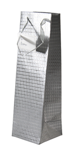 Sac à vin en papier de coton fait main, magnifiquement orné d'un ruban satiné argenté métallisé en relief - Product Image 3