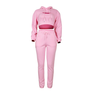 Women's Custom Eco-Friendly Breathable Plus Size <b>Crop</b> Top Jogger Tracksuit Set Hooded Windproof Printed <b>Zip</b>-<b>Up</b> Logo Casual - Product Image 1