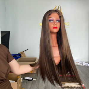 Perruque Lace Frontale Brésilienne Remy 100% Cheveux Naturels Châtain Clair, Densité 130-150, Pré-Pluckée, Lisse, pour Bonnets Lace de Petite Taille - Meilleures Ventes - Product Image 1