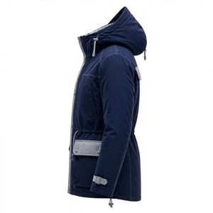 <b>Men's</b> Royal Blue Solid Front Logo Hooded <b>Long</b> Puffer <b>Jacket</b> Waterproof Autumn Zipper Closure Polyester Fleece Lining - Product Image 5