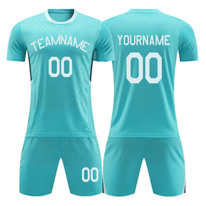 Custom Sublimated <b>Soccer</b> Uniform Teamwear Light Blue Short Sleeve Quick Dry Polyester Jersey Shorts Set Adult Unisex All Seasons - Product Image 1
