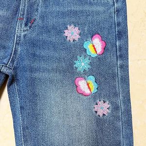 Girls High <b>Waist</b> Straight Leg Denim <b>Jeans</b> <b>With</b> Floral Embroidery Casual Knee Length Pants Spring Style - Product Image 4