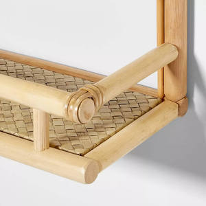 Handwoven Leaf Rattan wall-mounted shelf Modern Arch Bamboo 1-Tier Floating <b>Rack</b> Bedroom Decorative Plant Small Book <b>Storage</b> - Product Image 5