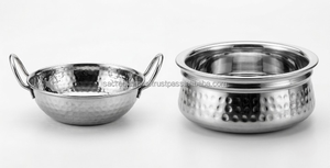Ensemble de vaisselle indienne en acier inoxydable martelé, comprenant un wok Karahi et un bol Handi Biryani, pour la restauration, vente en gros - Product Image 2