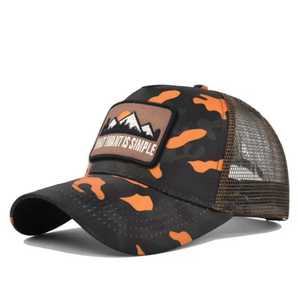 Unisex Adjustable Trucker Hat <b>Black</b> Mesh Back Breathable Outdoor Casual Cap With Mountain Patch Embroidery Design - Product Image 2