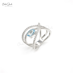 Anillo Crossover Más Vendido con Gema de Aguamarina Natural de 0.63CTW y Diamantes, Anillo de Boda de Oro Sólido de 14K, Fabricante de Joyería Fina - Product Image 2