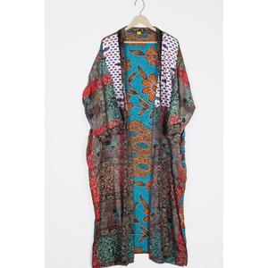 Robe Kimono Maxi Vintage en Soie Recyclée pour Femme, Élégante, Patchwork, Col en V, Cordon de Serrage, Respirante, Séchage Rapide, Idéale pour l'Été - Product Image 4