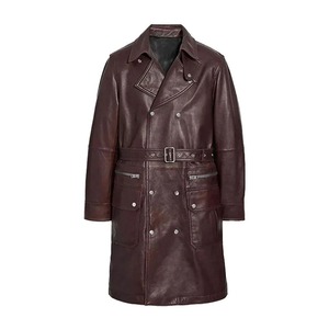HARAZ INTERNATIONAL Blouson de moto imperméable en cuir véritable pour homme, col rabattable, logo frontal, doublure Sherpa, couleur unie - Product Image 4