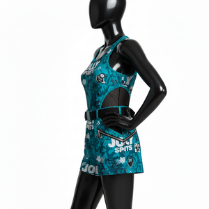 Maillot de bain femme en polyester et élasthanne de qualité supérieure, imprimé graphique turquoise, panneaux latéraux en mesh, logo personnalisé par sublimation pour maillot de bain femme - Product Image 3