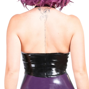 ชุดเซ็กซี่สองชิ้น เสื้อครอปหนัง PU สีม่วงสำหรับผู้หญิง และกางเกงเอวสูง - Product Image 3