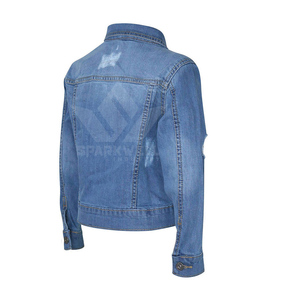 Chaqueta vaquera azul medio desgastada para mujer con cierre de botones, cuello vuelto, manga larga, corte ajustado, informal - Product Image 2