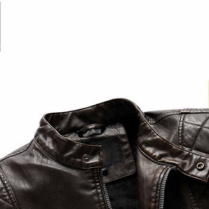 Chaqueta de Motociclista de Cuero Genuino para Hombre, Cuello Alto, Cierre de Cremallera, Estilo Biker - Product Image 3