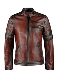 เสื้อแจ็คเก็ตหนังมอเตอร์ไซค์สีน้ำตาลเบเนดิกต์สำหรับผู้ชาย - Product Image 1