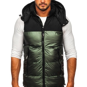 Men's <b>Hooded</b> Color Block Puffer Vest Lightweight Sleeveless Zip Up <b>Gilet</b> Winter Warm Down Waistcoat - Product Image 3
