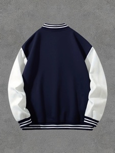 Chaqueta Varsity Unisex Cómoda, Estilo Casual Urbano, con Acabado de Punto Acanalado, Diseño de Botones a Presión y Corte Relajado para Uso Diario - Product Image 2