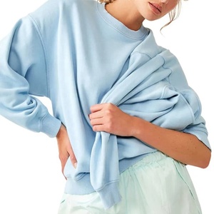 Alta calidad Vintage moda algodón cuello redondo personalizado pulóver azul Sexy sudaderas más vendidos OversizeFit tamaño mujer sudadera - Product Image 5