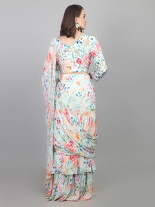 Nueva Colección de Moda Femenina: Sari Estampado Listo para Usar con Volantes y Adornos de Cuentas - Product Image 3