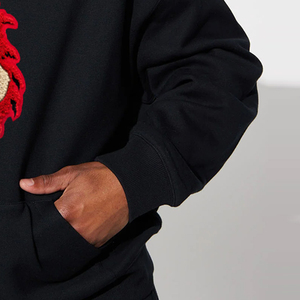 Sweat-shirt à capuche pour homme, noir, broderie lion, coupe oversize, polaire, design avant, décontracté, hiver, 100% coton, coupe-vent, respirant - Product Image 3