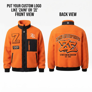 Veste de course pour homme en polaire polaire imperméable et respirante de qualité supérieure 240g, orange et noir, avec empiècements contrastants et logo en twill gaufré - Product Image 1