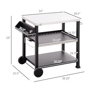 Carrello da Esterno in Acciaio Inox a 3 Ripiani con Ruote Nere e Maniglia Laterale per Forno Pizza - Product Image 3