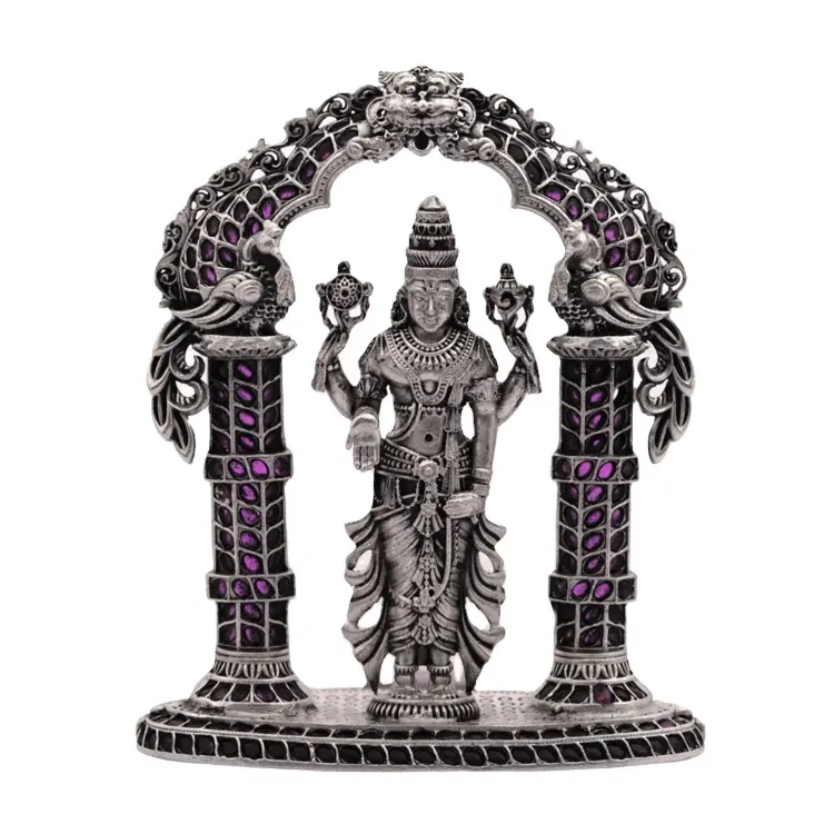 Trang trí nội thất truyền thống đền thờ trang trí đồ tạo tác Ruby đá Studded Sterling Silver Hindu God nhỏ balaji khung ở mức giá thấp