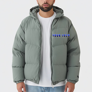 Men's Sage Green Hooded Puffer Jacket <b>Waterproof</b> Windproof Cotton <b>Padded</b> Winter <b>Coat</b> Full Zip Warm Outerwear - Product Image 1