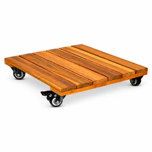 Supports de plantes sur roulettes vintage en bois d'acacia non traité, écologiques, verrouillables, avec roues pivotantes en caoutchouc de 14 pouces, capacité 120 kg - Product Image 1