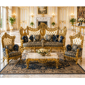 Juego de Sofás de Lujo Estilo Persa con Hojas Doradas Talladas, Muebles de Sala de Estar de 5 Plazas, Sofá Elegante Estilo Castillo, Australia - Product Image 1