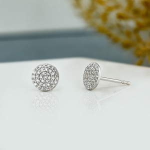 Pendientes de Oro Sólido de 14k con Diamantes Naturales, Diseño de Disco Redondo con Micropavé, Elegantes y Brillantes, Joyería Fina para Regalo - Product Image 5