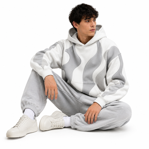 High Quality <b>Men</b> Panel Hoodie Contrast Applique <b>Pullover</b> Sweatshirt Long Sleeve Relaxed Fit Casual Urban Wear Bulk B2B Stock USA - Product Image 3