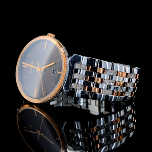 Montre mécanique de luxe pour homme en or rose, boîtier en acier inoxydable 40 mm, cadran en verre, mouvement analogique ETA, lunette sertie de diamants, à poussoir - Product Image 2